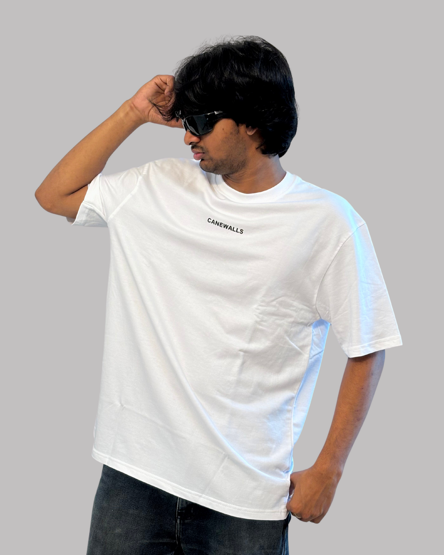 Canewalls - Black Chinese letter Back Printed Oversized T-Shirt | white