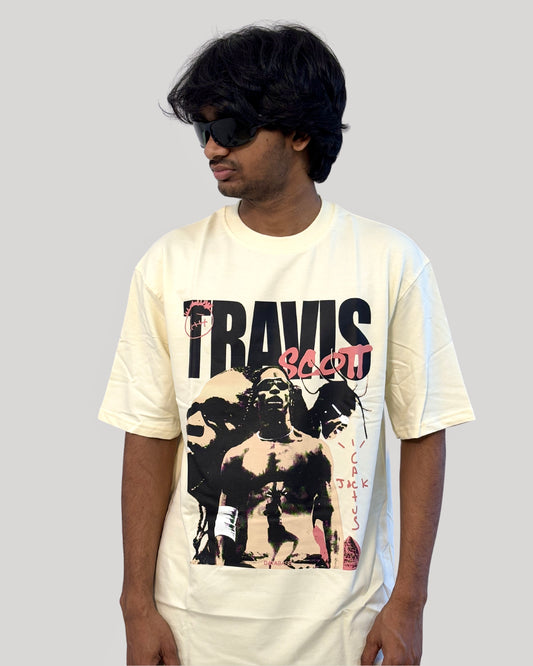 Canewalls - Travisscott Printed Oversized T-Shirt | Beige