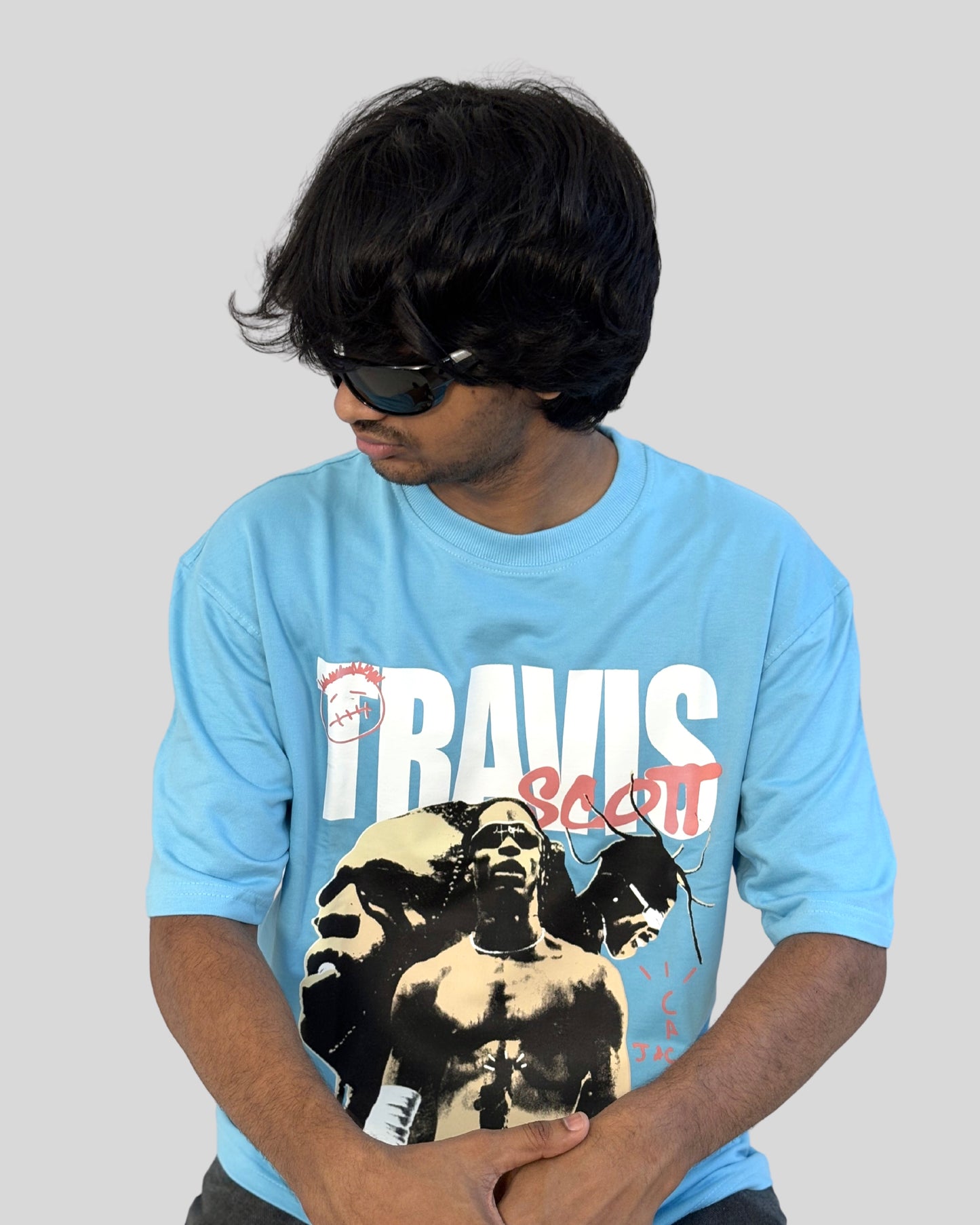 Canewalls - Travisscott Printed Oversized T-Shirt | Ocean Blue