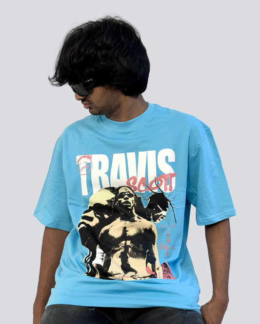 Canewalls - Travisscott Printed Oversized T-Shirt | Ocean Blue