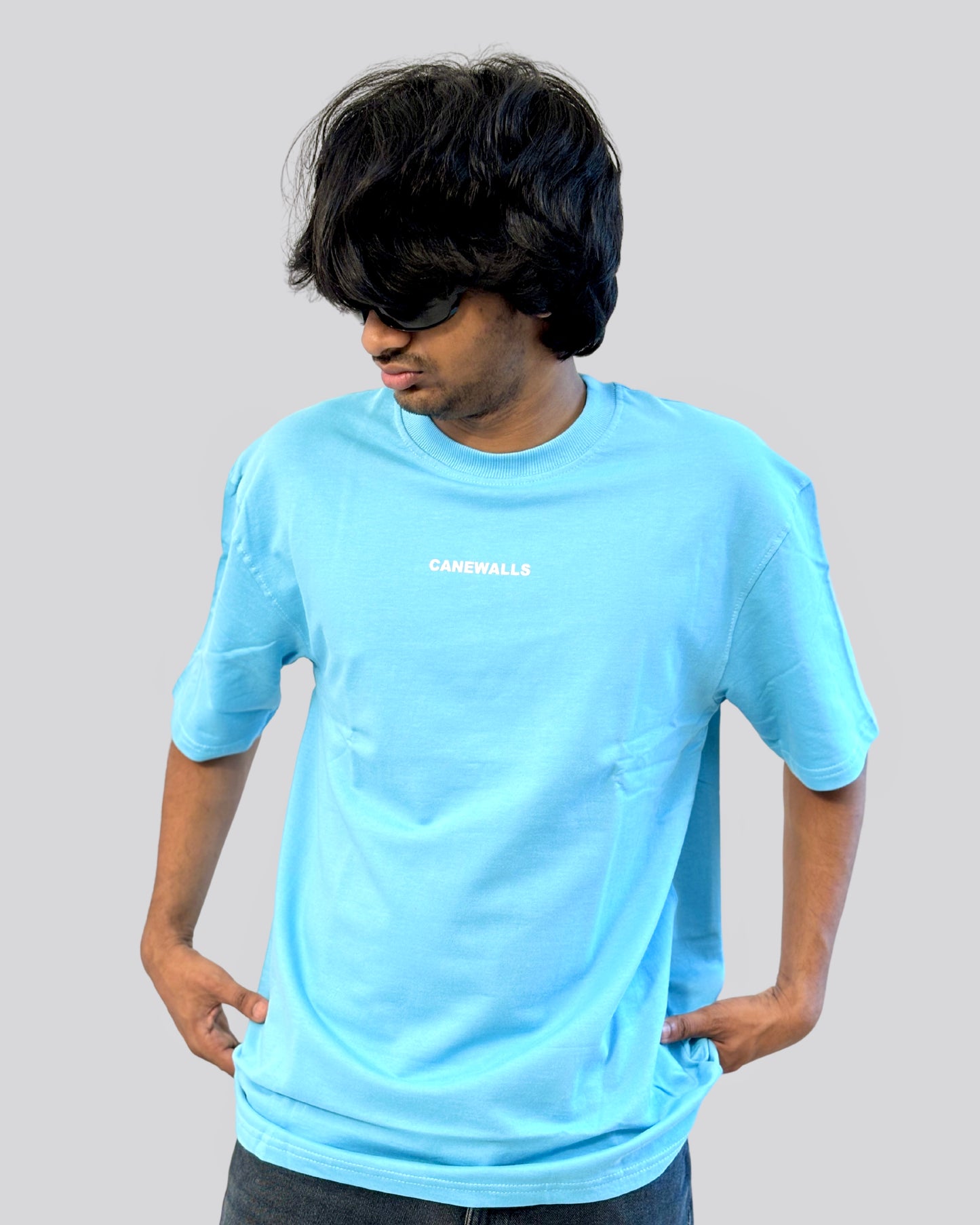 Canewalls - Letters Back Printed Oversized T-Shirt | Ocean Blue