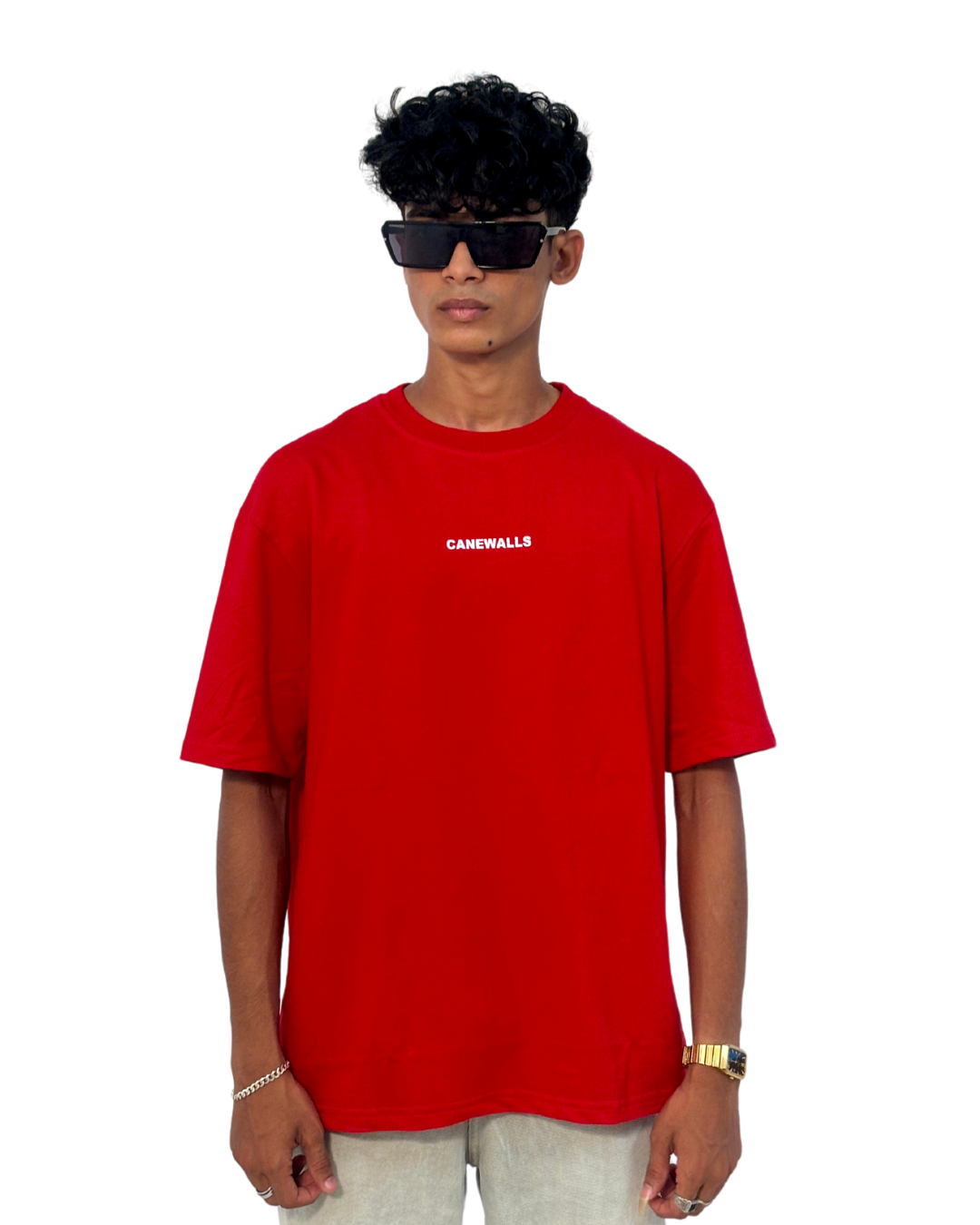 Canewalls Plain Over Sized T Shirt | Red