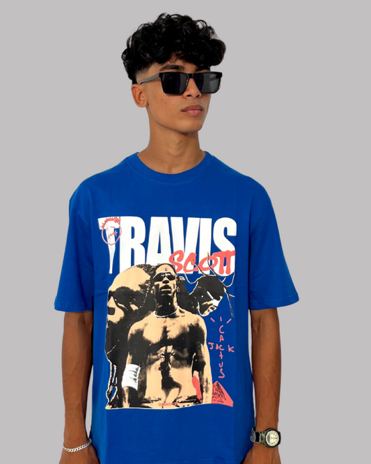 Canewalls - Travisscott Printed Oversized T-Shirt | Royal Blue