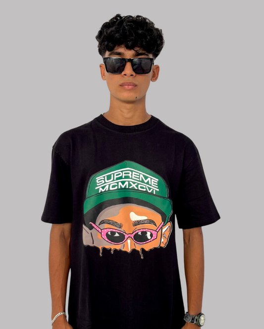 Canewalls-Front Supreme Printed Oversized T-Shirt | Black