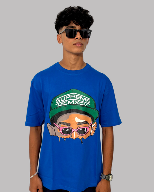 Canewalls-Front Supreme Printed Oversized T-Shirt | Royal Blue